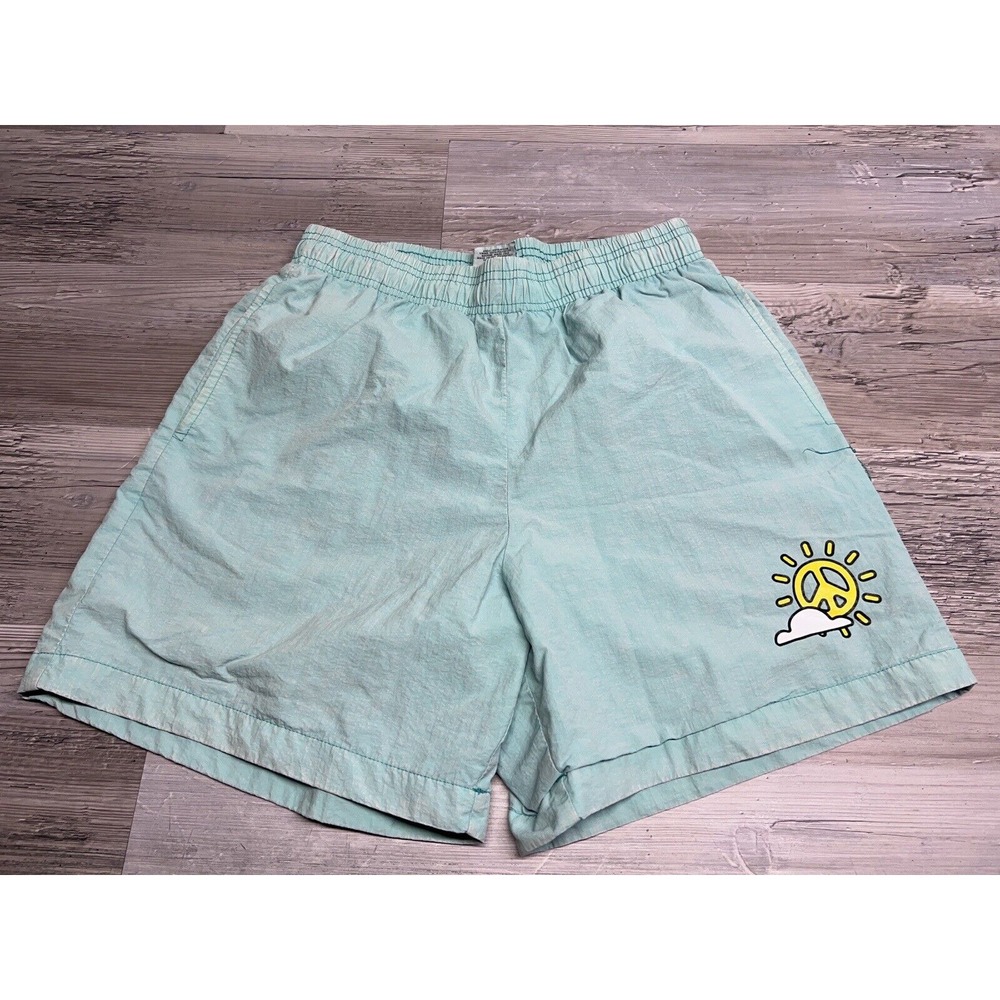 Vintage Cross Colours Swim Trunk Style Shorts Peace Makers Size‎ S Seafoam Green